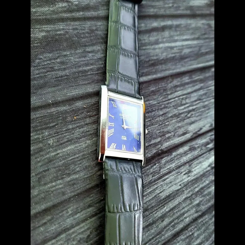 NOS Men's Slim Seiko Tank Blue Dial Dress Watch New Mvt‎ & Batt🌟